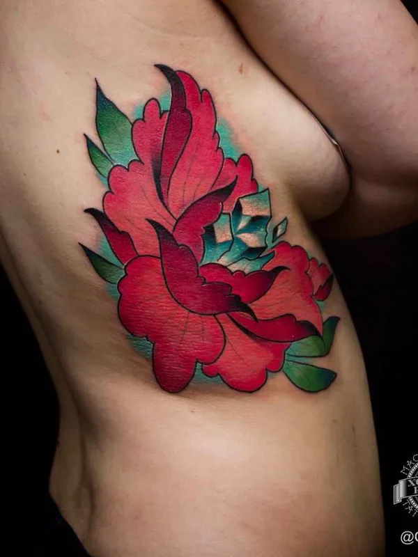 female color neo traditional 타투 부위 ribcage #10847 | 타투이스트 Виктор Киатров