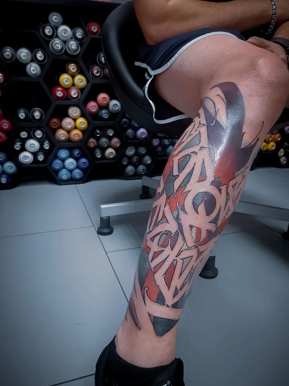 Tattoo artist Igor Klimin, color and black lettering, Calligraphy tattoo, NBK Tattoo Collective | Krasnodar, Russia