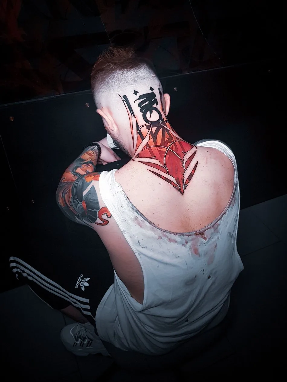 Tattoo artist Igor Klimin, color and black lettering, Calligraphy tattoo, NBK Tattoo Collective | Krasnodar, Russia