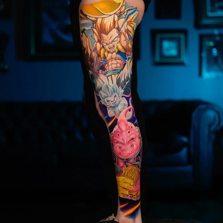 Big anime leg tattoo