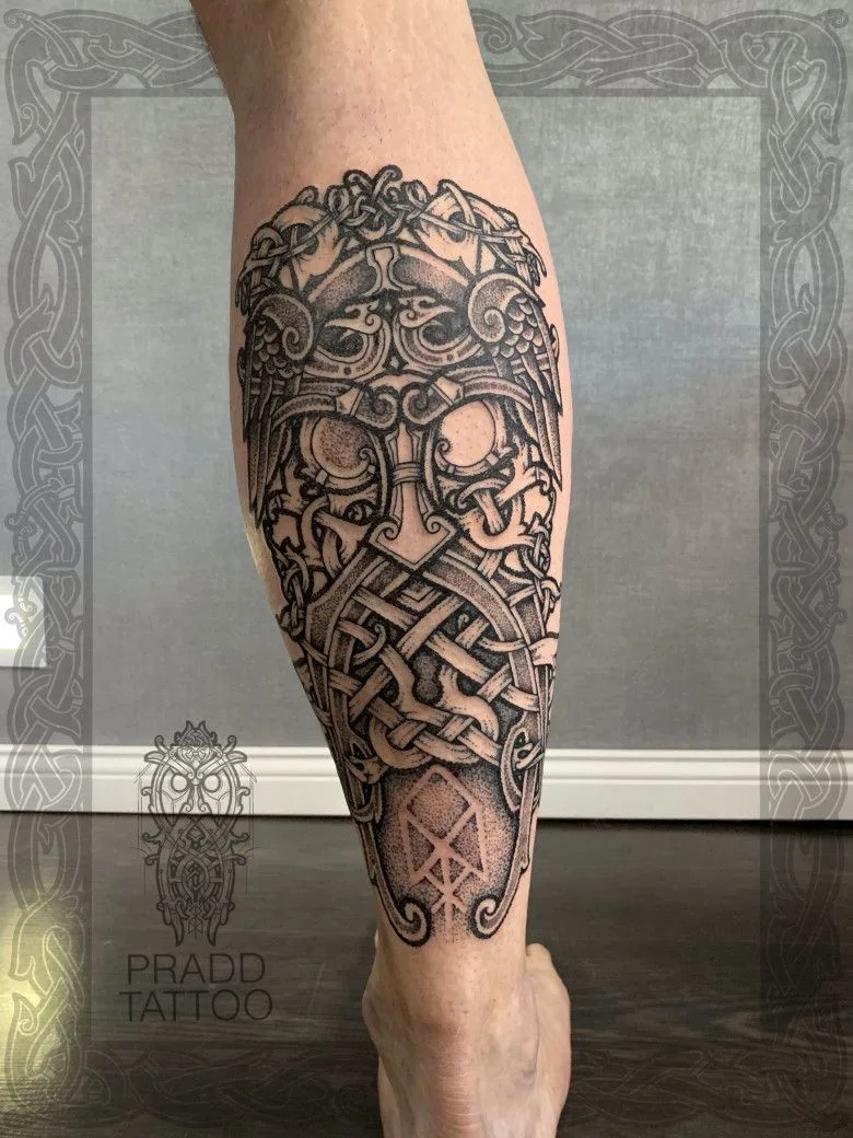 tattoo scandinavian ornament on the leg by Vitaly Pradd