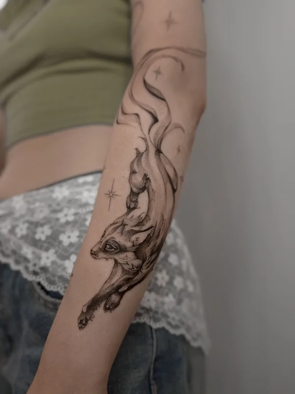 female black and grey illustrative татуировка на forearm #98123 | Тату мастер Sergeeva Tattoo