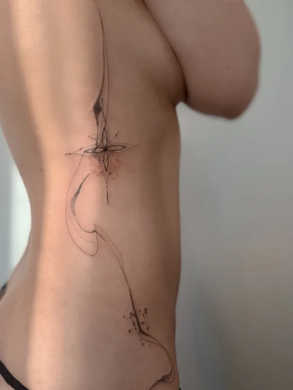 female black and grey fineline татуировка на side #98122 | Тату мастер Sergeeva Tattoo