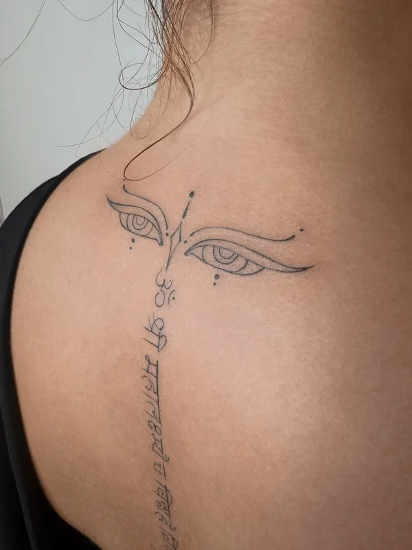 female black linework татуировка на shoulder blade #98126 | Тату мастер Sergeeva Tattoo