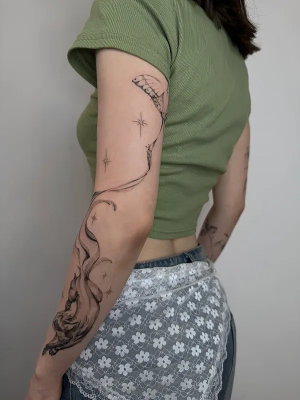 female black and grey fineline татуировка на forearm #98127 | Тату мастер Sergeeva Tattoo