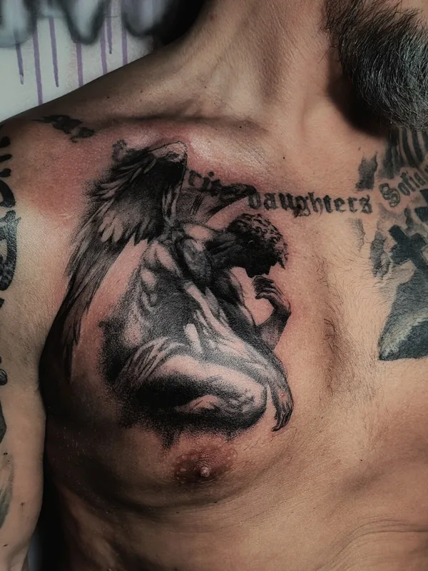 male black and grey realism татуировка на chest #91997 | Тату мастер Lidia Shiryaeva
