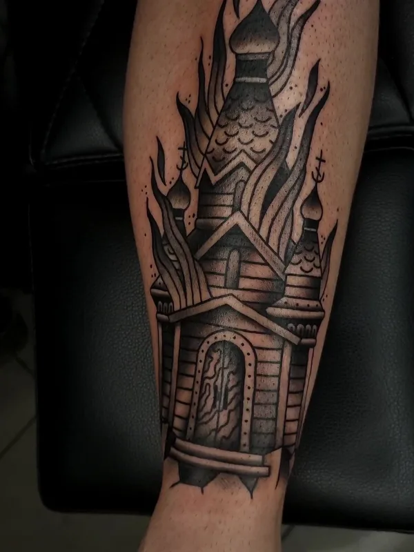 black and grey blackwork Tatuagem em calf #91438 | Tatuador Рома Ро