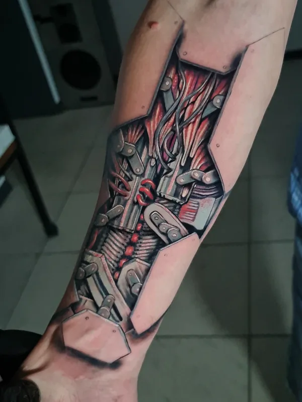 black and grey biomechanical Tatuagem em forearm #91443 | Tatuador Рома Ро