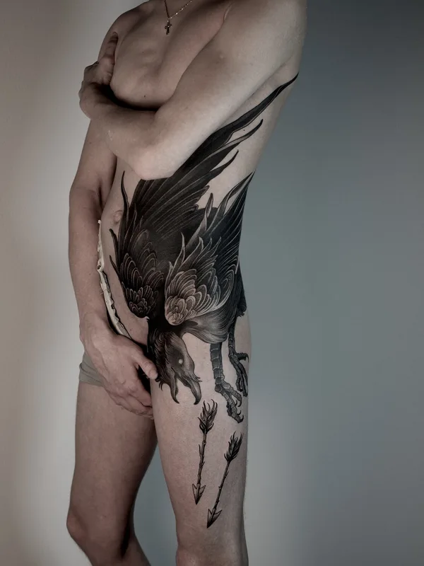 male black graphic tattoo on stomach #100719 | Tattoo Artist Женя Зимина