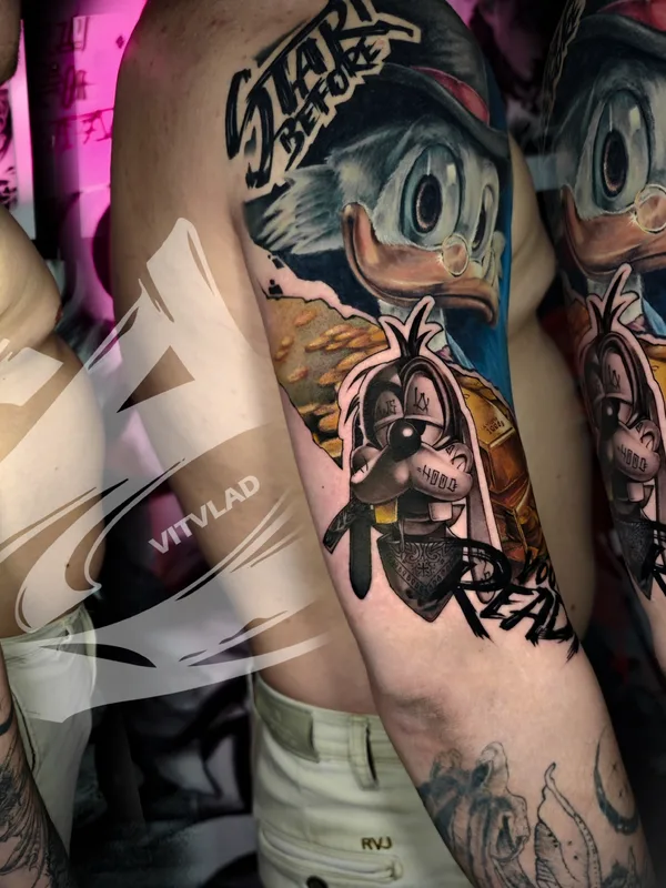 male color illustrative Tatuaggio su full sleeve #91112 | Tatuatore Виталий Владимирович