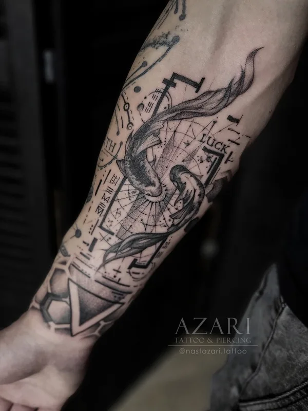 male black geometric tattoo auf forearm #91277 | Tätowierer Анастасия Азари