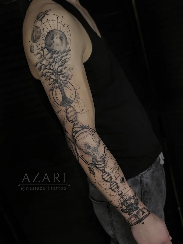 male black geometric tattoo auf sleeve #91278 | Tätowierer Анастасия Азари