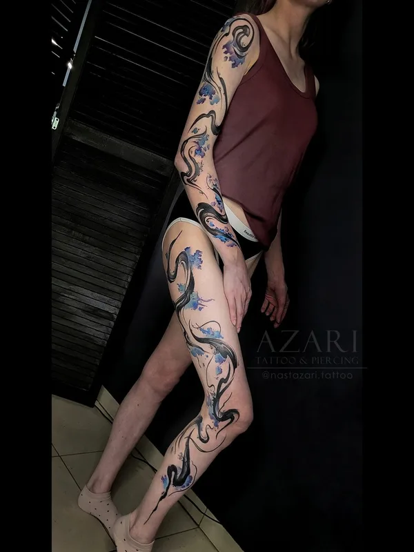 female color freehand tattoo auf leg #91279 | Tätowierer Анастасия Азари
