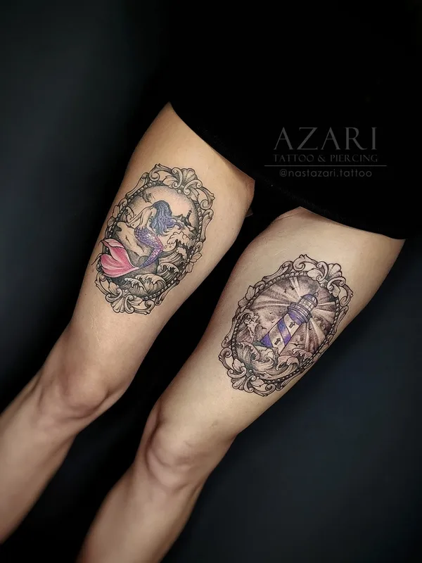 female color whipshading tattoo auf thigh #91281 | Tätowierer Анастасия Азари