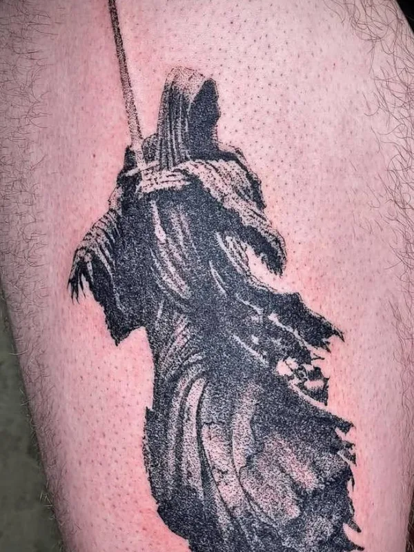 male black blackwork татуировка на thigh #91355 | Тату мастер Василий Капичников