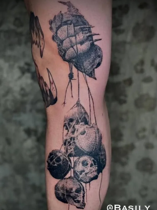male black blackwork татуировка на thigh #91358 | Тату мастер Василий Капичников