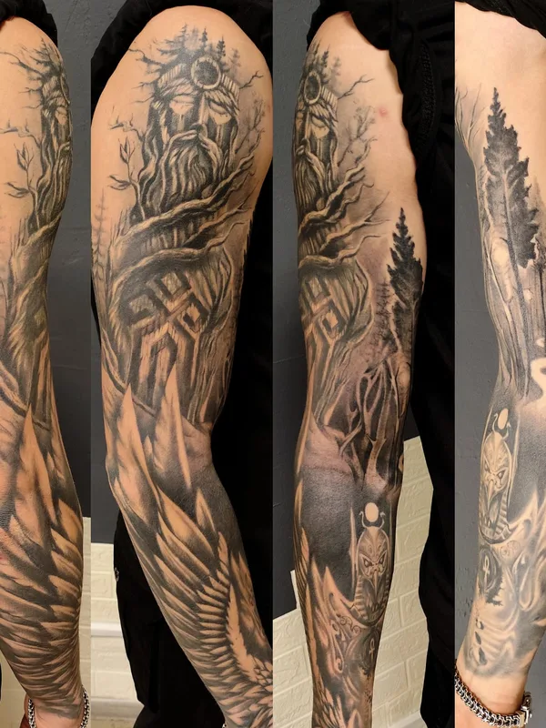 black and grey black and grey татуировка на full sleeve #91547 | Тату мастер Lucifer Yucia