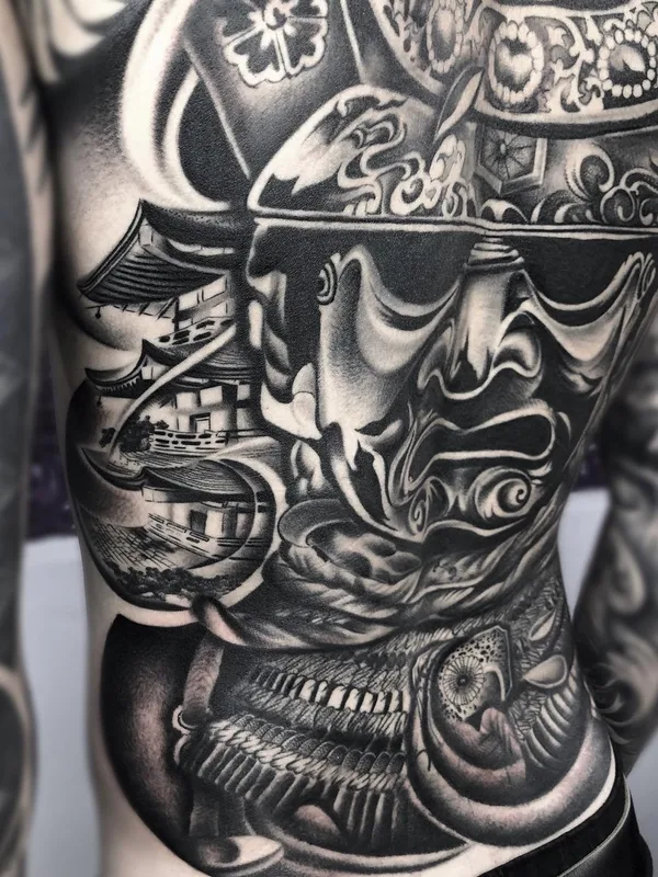 black and grey japanese Tatuaggio su full back #91570 | Tatuatore Олеся Фрайдлин