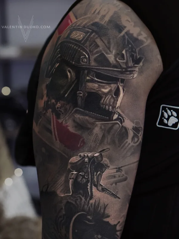 black and grey realism татуировка на full sleeve #93888 | Тату мастер Valentin DUDKO