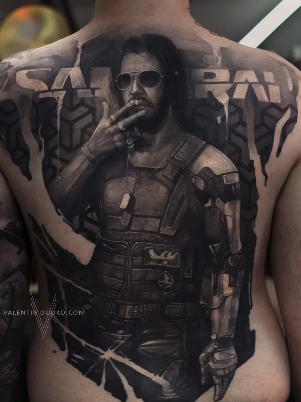 male black and grey realism татуировка на full back #93897 | Тату мастер Valentin DUDKO
