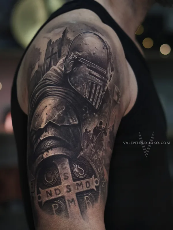 black and grey realism татуировка на upper arm #93898 | Тату мастер Valentin DUDKO