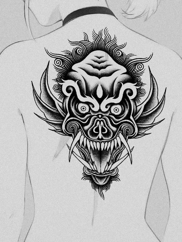 female black and grey blackwork tatuaje en upper back #91774 | Tatuador Slava Deviline