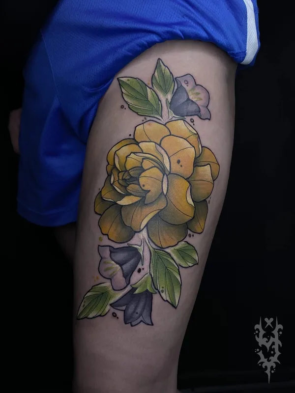color illustrative 纹身 在 thigh #91896 | 纹身师 Женя Yudzhin