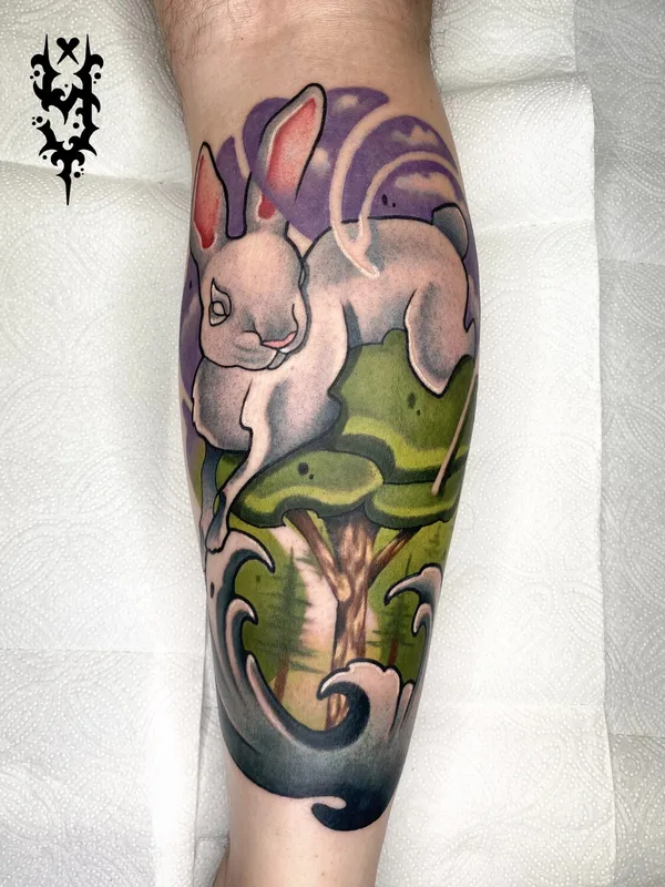 color illustrative 纹身 在 calf #91899 | 纹身师 Женя Yudzhin