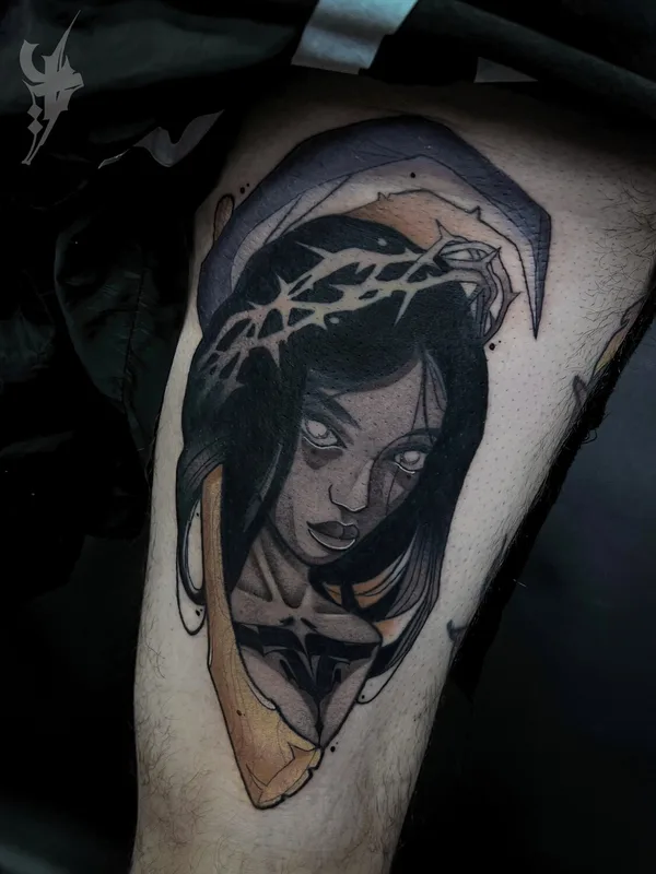 female black and grey black and grey 纹身 在 thigh #91903 | 纹身师 Женя Yudzhin