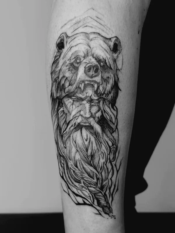 male black and grey blackwork татуировка на calf #91914 | Тату мастер Leila Askerova