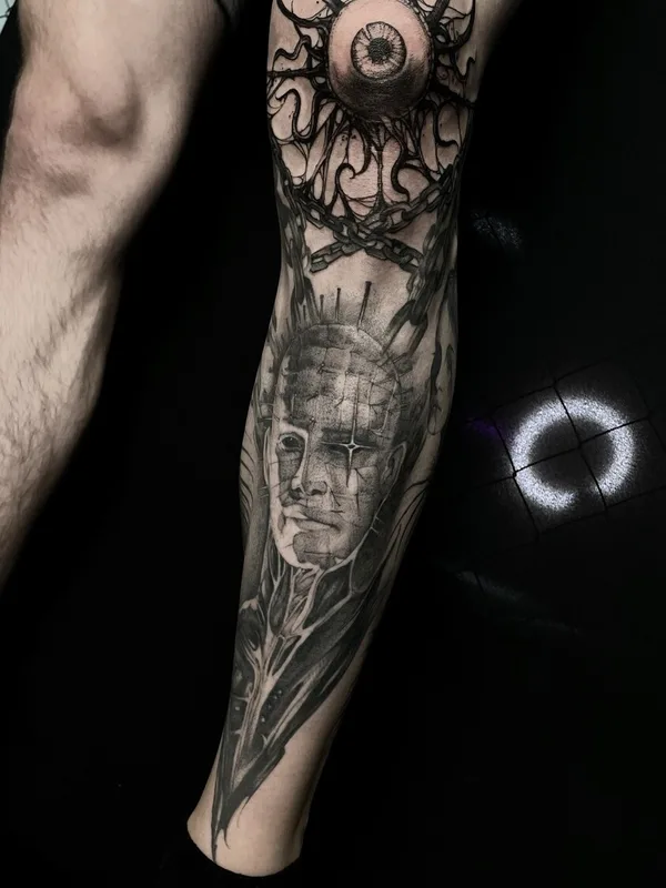 black and grey black and grey татуировка на knee #92078 | Тату мастер Милена Кресс