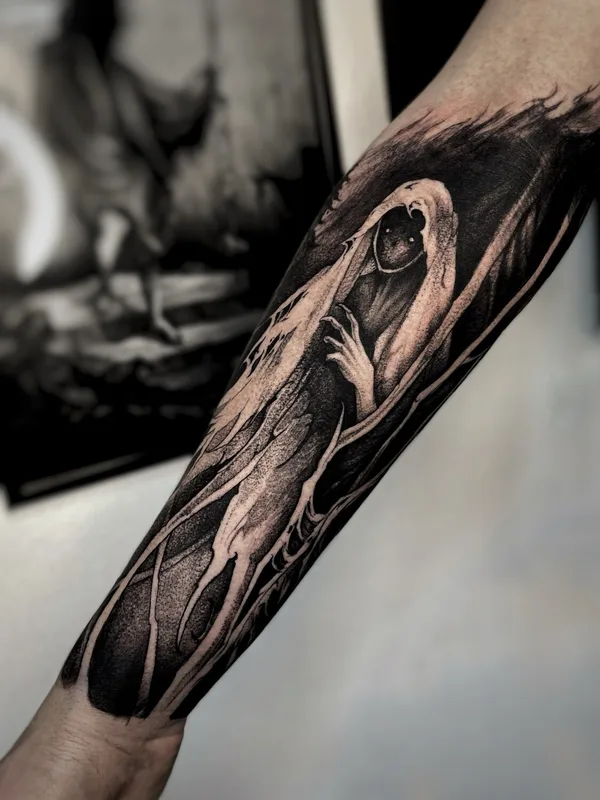 black and grey blackwork татуировка на forearm #92081 | Тату мастер Милена Кресс
