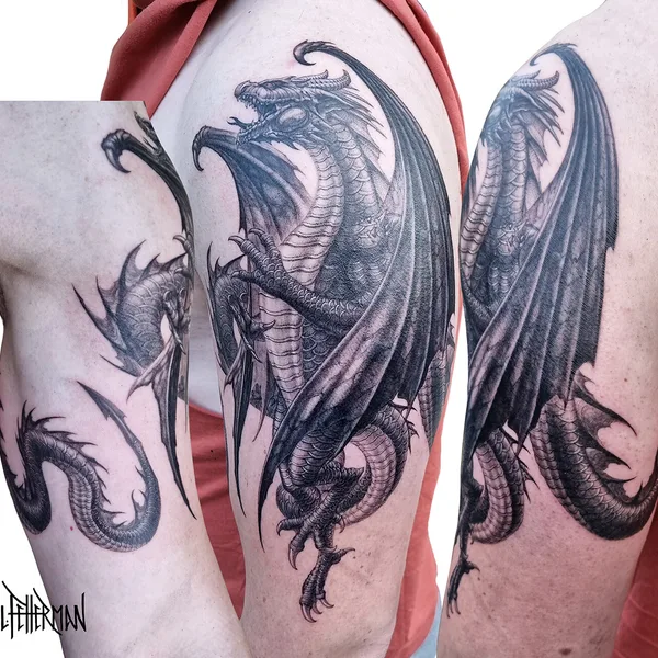 Illustrative tattoo by Loren Fetterman in Todmorden