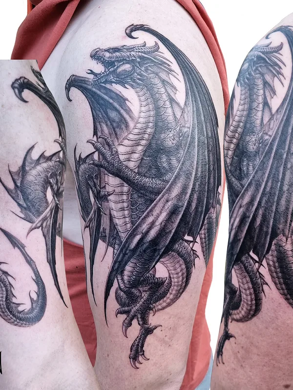 Illustrative tattoo by Loren Fetterman in Todmorden