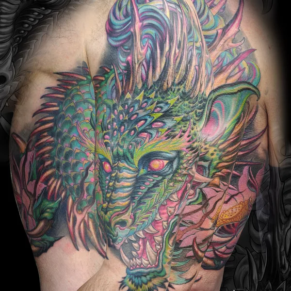 Illustrative tattoo by Loren Fetterman in Todmorden