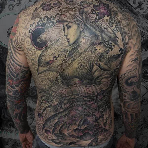 Illustrative tattoo by Loren Fetterman in Todmorden