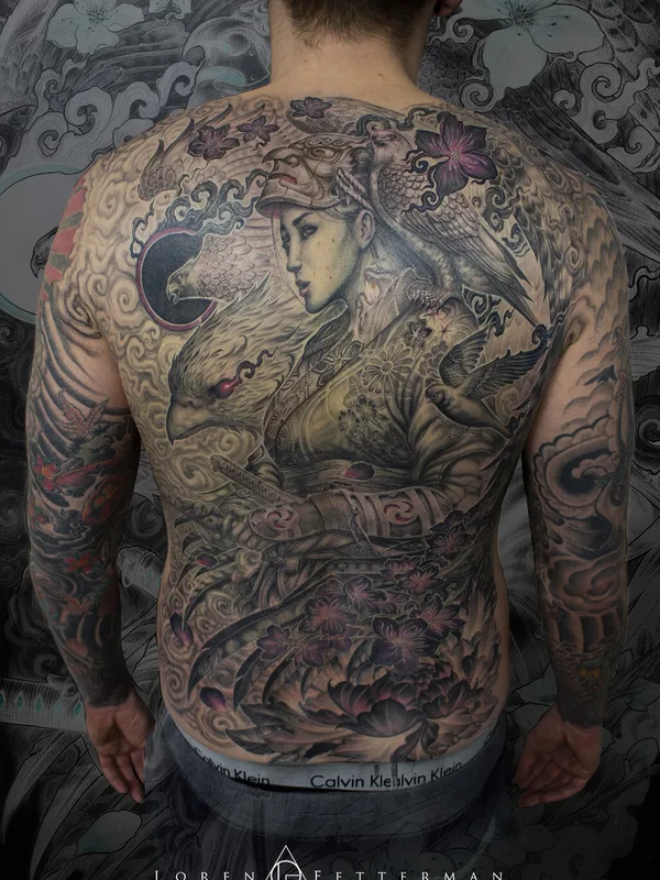 Illustrative tattoo by Loren Fetterman in Todmorden
