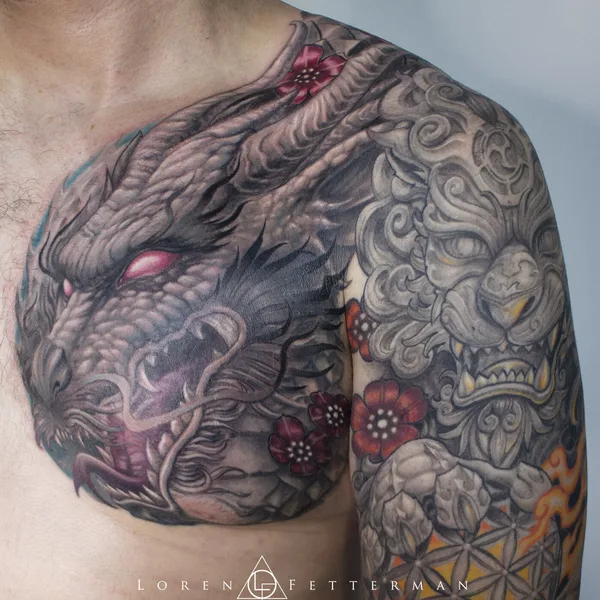 Illustrative tattoo by Loren Fetterman in Todmorden