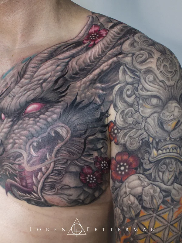 Illustrative tattoo by Loren Fetterman in Todmorden