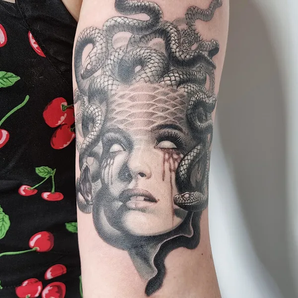Illustrative tattoo by Loren Fetterman in Todmorden