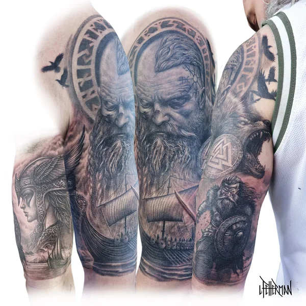 Illustrative tattoo by Loren Fetterman in Todmorden
