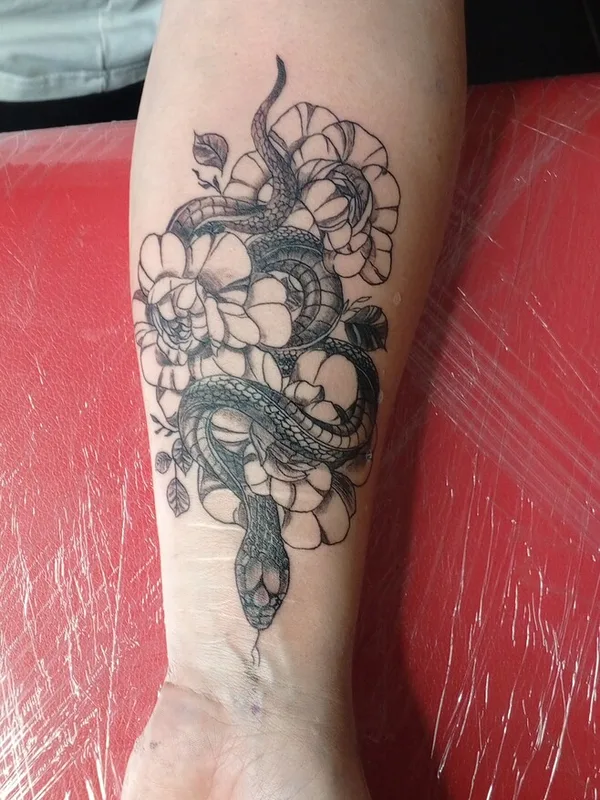 female black and grey illustrative татуировка на forearm #92304 | Тату мастер Сергей Медведчиков