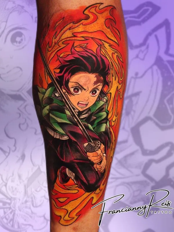 color anime 纹身 在 calf #92639 | 纹身师 Francianny Reis