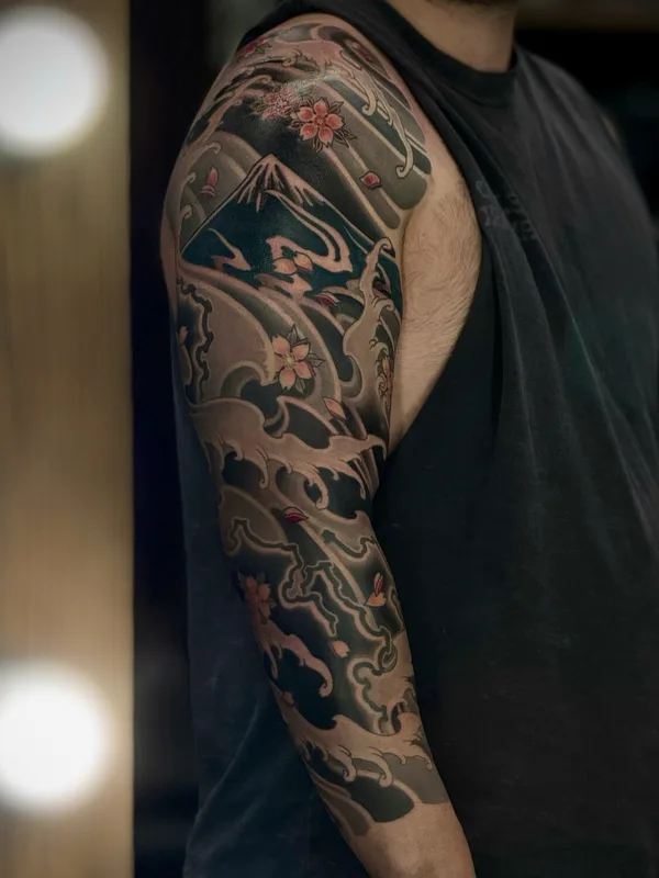 black and grey japanese татуировка на full sleeve #100835 | Тату мастер Gerhard Pomorskiy
