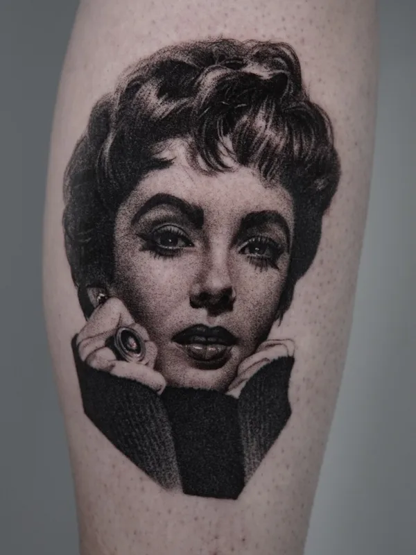 female black and grey black and grey tattoo on calf #92743 | Tattoo Artist Lucian Tatar
