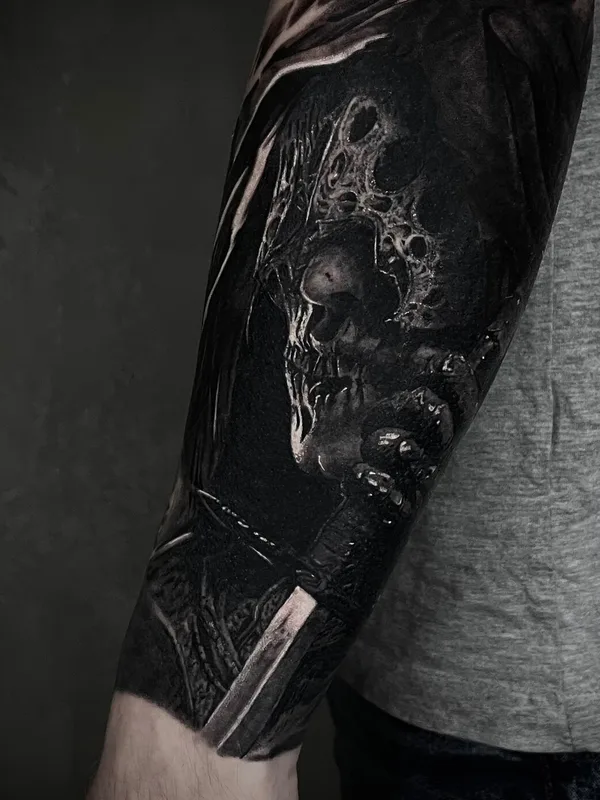 black blackwork 纹身 在 forearm #92775 | 纹身师 Евгений Толмачев