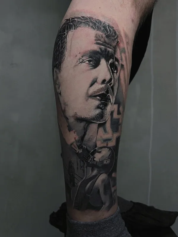 male black and grey realism 纹身 在 calf #92781 | 纹身师 Евгений Толмачев