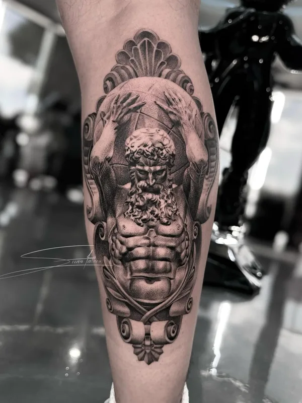 black and grey realism tatuaje en calf #92972 | Tatuador Viacheslav Danh
