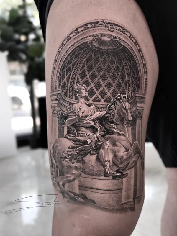 black and grey realism tatuaje en thigh #92974 | Tatuador Viacheslav Danh