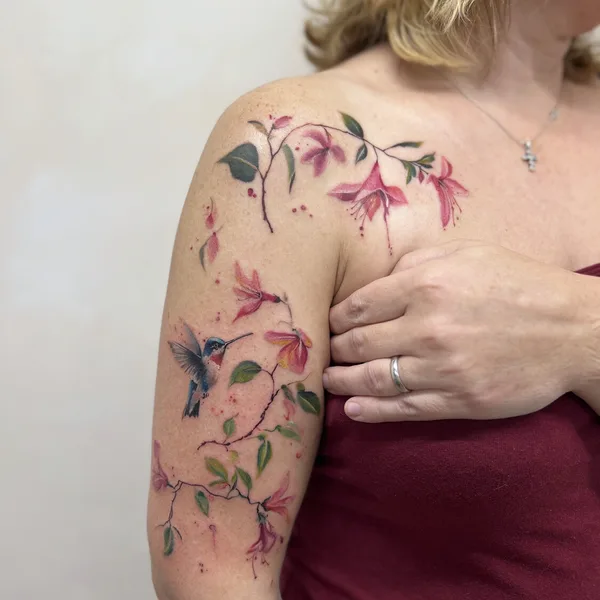 Botanical tattoo by Elena Cherepnina in London